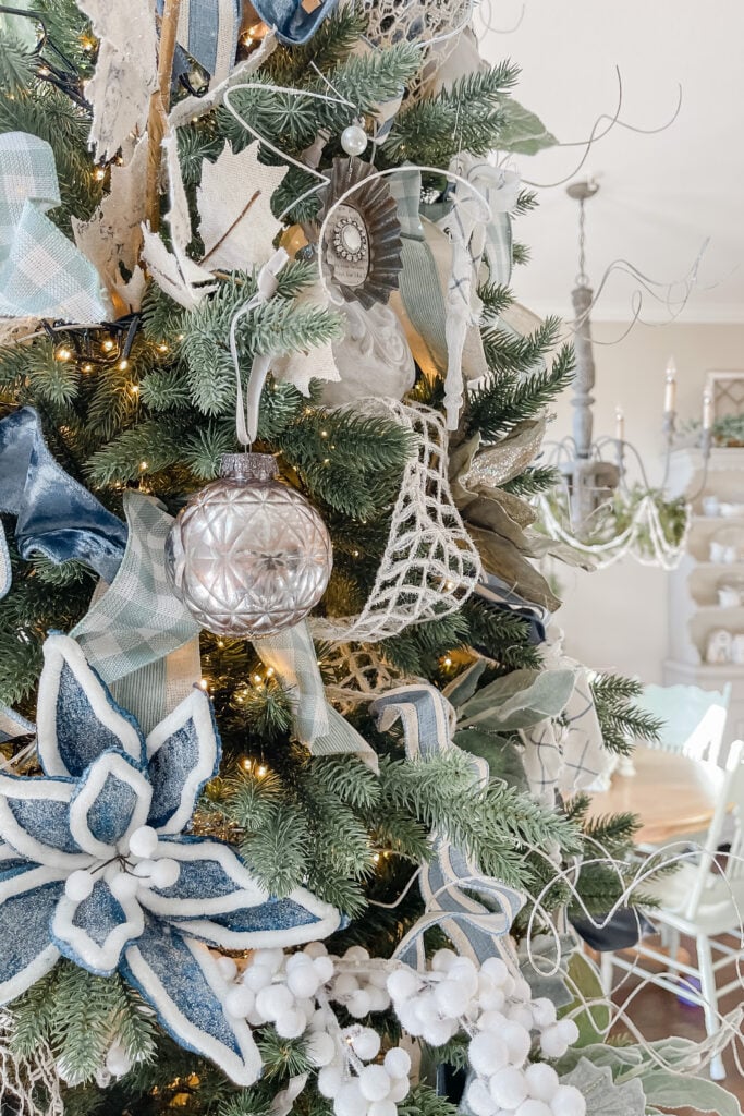 Blue and White French Farmhouse Christmas Tree - DIY Beautify