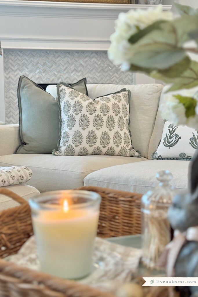 Spring Cottage Decor Finds Floral Block Print PIllow Cover from Live Oak Nest www.liveoaknest.com