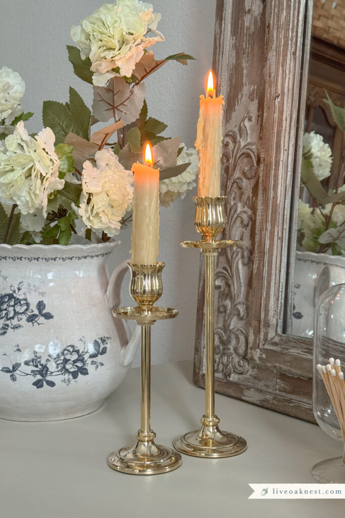 Solid Brass Floral Taper Holder, cozy cottage Grandmillennial style home decor